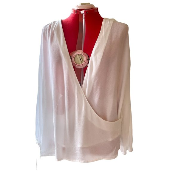 🔥 asos | White Crepe Chiffon Surplice Peasant Blouse Sz 14 NWT - Picture 2 of 11